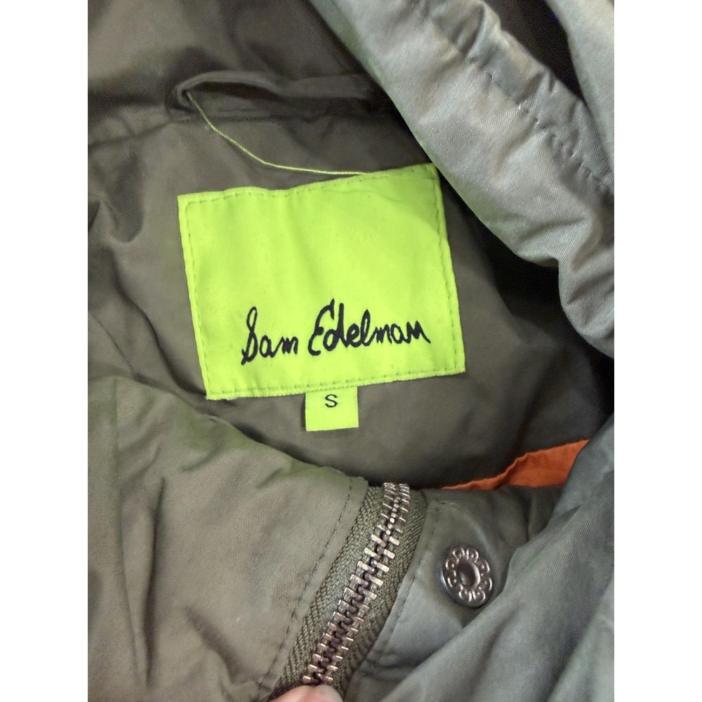 Sam Edelman Jacket Womens Small Green Hooded Parka Coat Faux Fur Trim Puffer - Picture 8 of 14